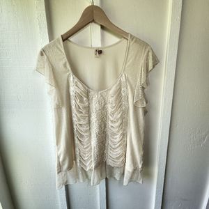 Seven7 Antique Lace & Ruffled Blouse Cream Size 22/24